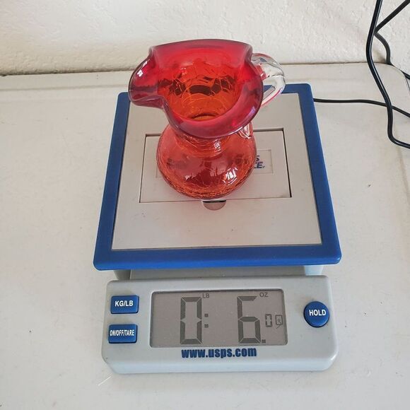 Amberina Red Orange Hand Blown Crackled Art Glass Mini Cruet Pitcher Jug Vintage - Picture 11 of 12